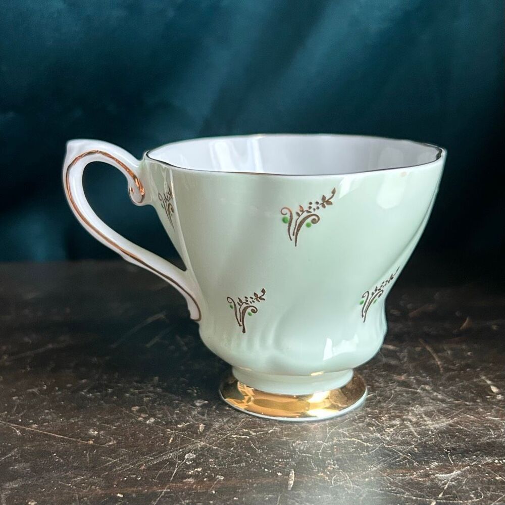Royal Grafton Fine Bone China Mint Green Gold Gilt Footed Tea Cup